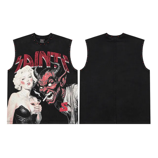 Graphic-Print Riveted Armhole Vest Top
