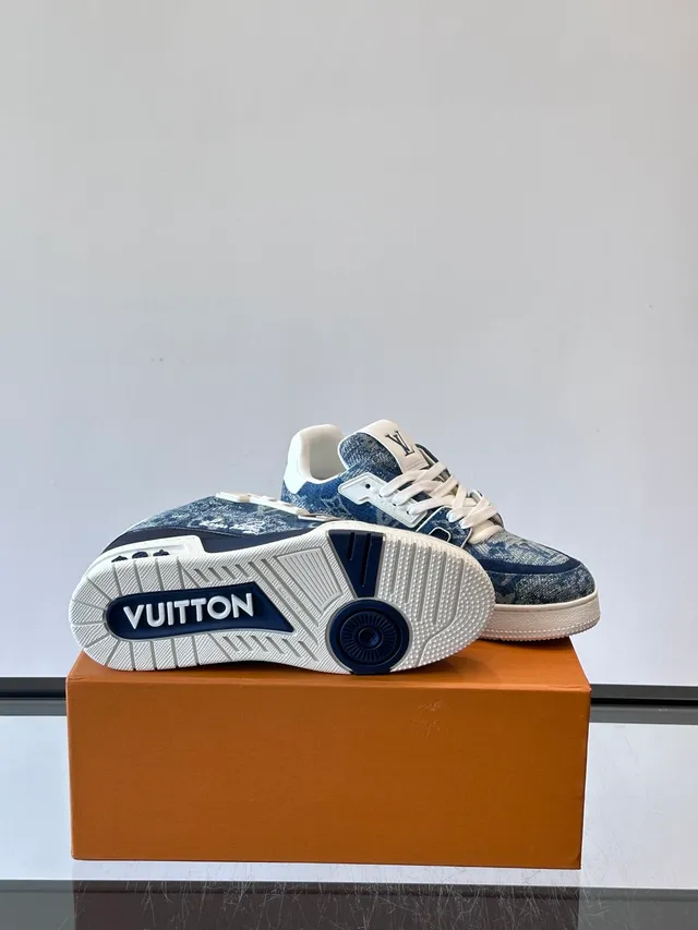 Louis Vuitton LV Trainer Blue White Denim Monogram Upper Chunky Midsole Lifestyle Sneakers