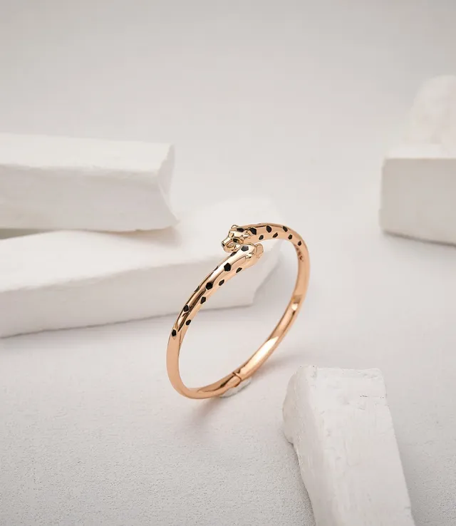 Cartier Panthère Enamel-Spotted Panther Head Open Bangle Bracelet