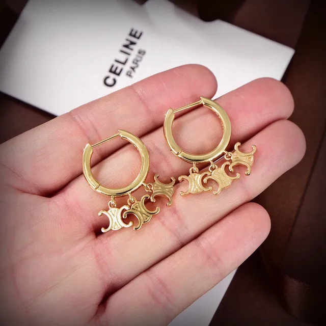 Celine Triomphe Gold Hinged Hoop Earrings