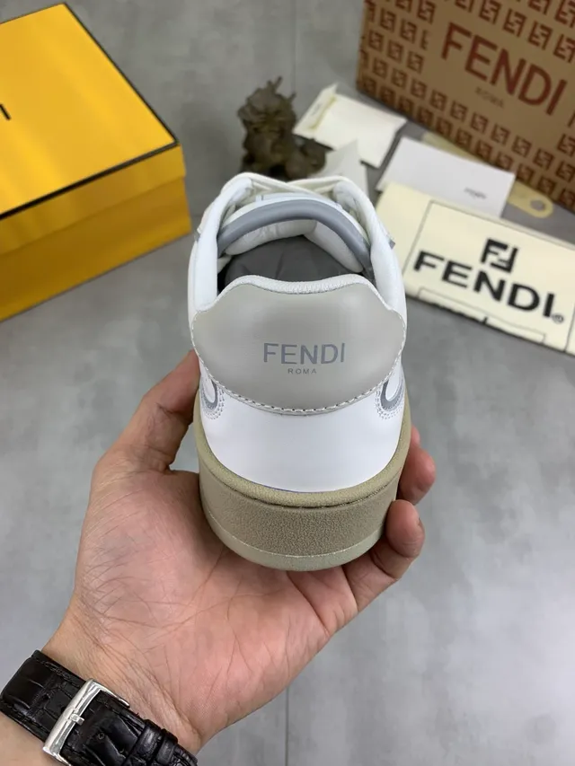 Fendi FF Sneaker White Beige Perforated Leather Lifestyle Sneaker