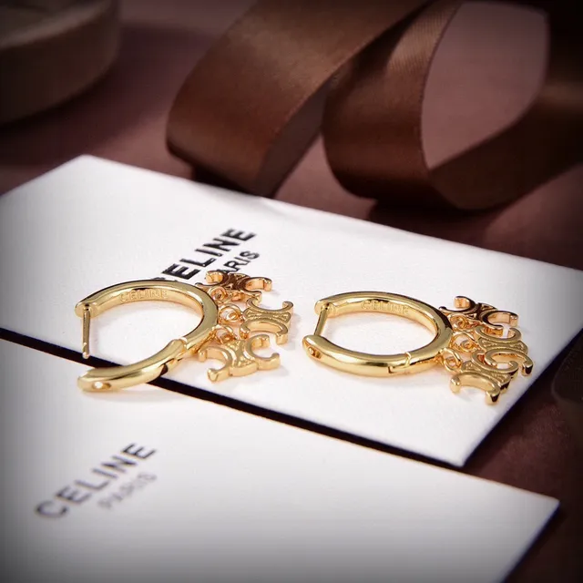 Celine Triomphe Gold Hinged Hoop Earrings