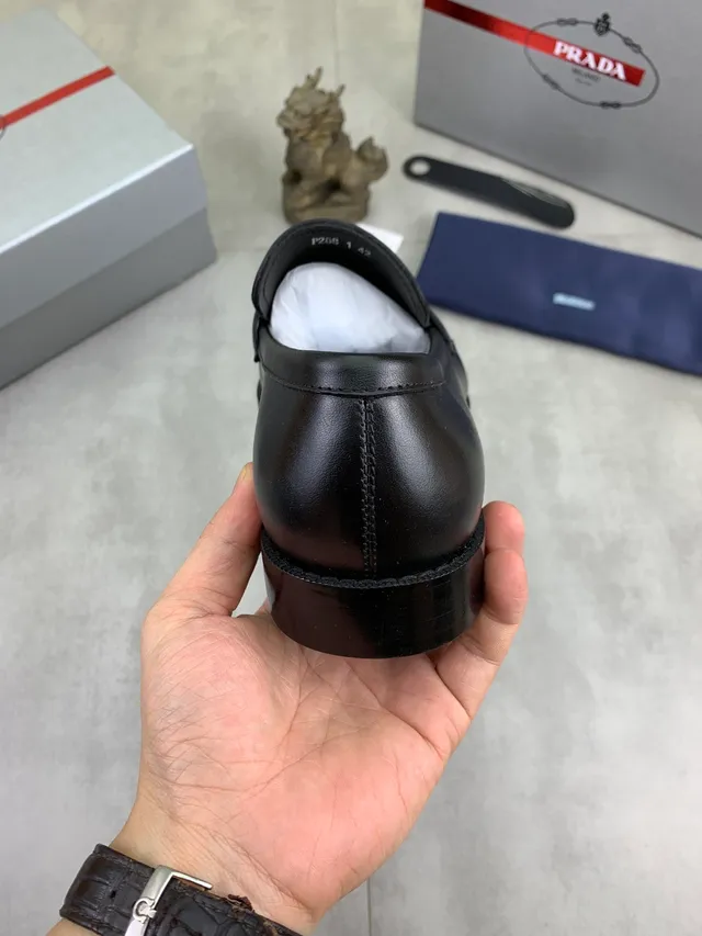 Prada Logo Strap Loafer Black Leather Loafers