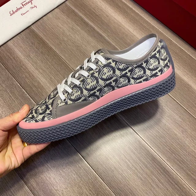 Salvatore Ferragamo Monogram-Print Canvas Low-Top Sneakers
