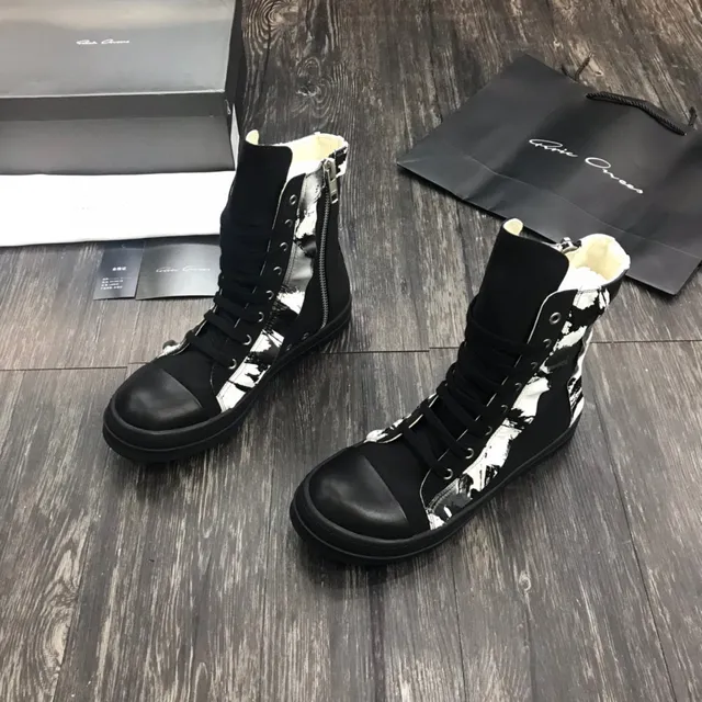 Black and White Abstract Print High-Top Martin Boot