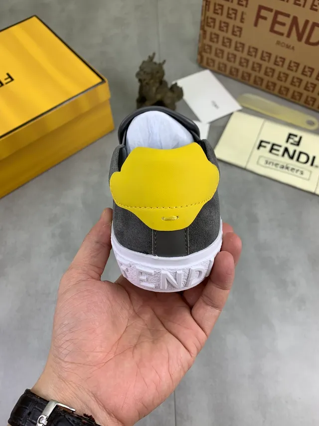 Fendi Monster Sneaker Gray and Yellow Suede Lifestyle Sneakers