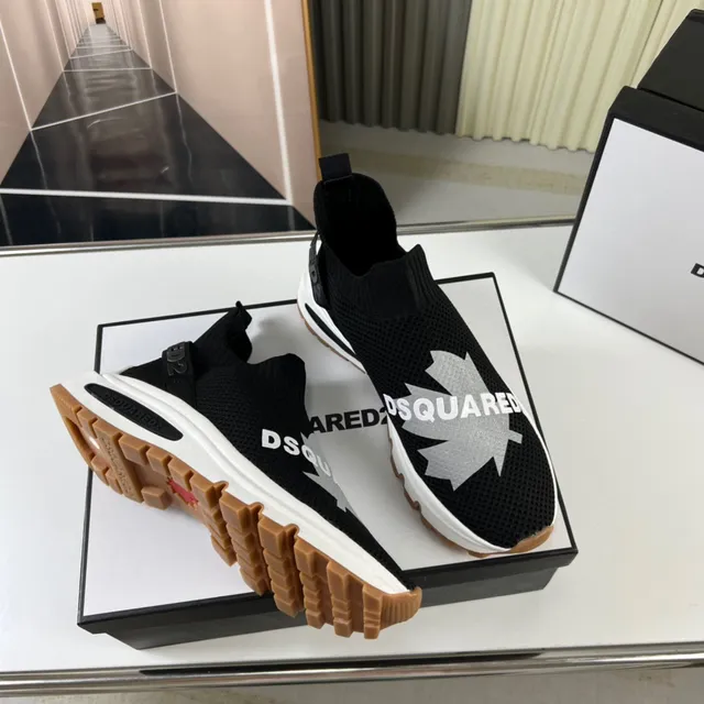 Dsquared2 Black White Knit Sock-Fit Upper Laceless Slip-On Lifestyle Sneakers