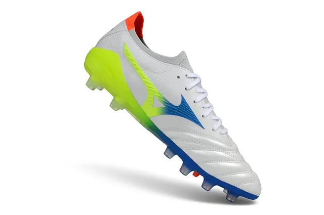 Mizuno White Multicolor Quilted Leather Toe Synthetic Mesh Upper Firm-Ground Soccer Shoes