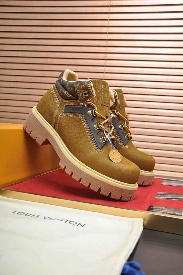 Louis Vuitton Tan Monogram Collar Work Boots
