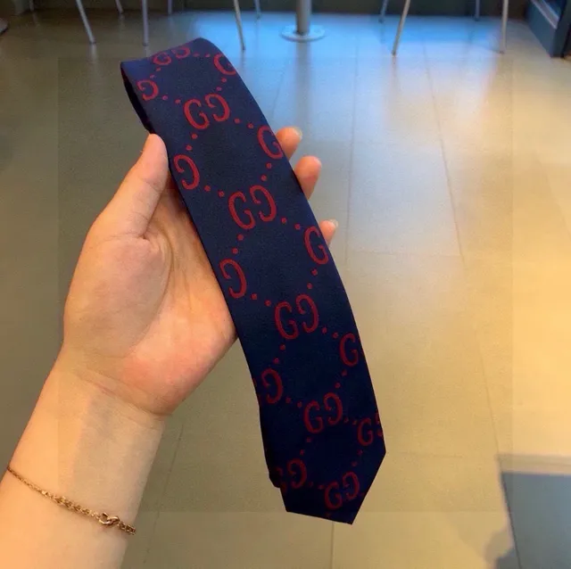 Gucci GG Monogram Navy and Red Necktie