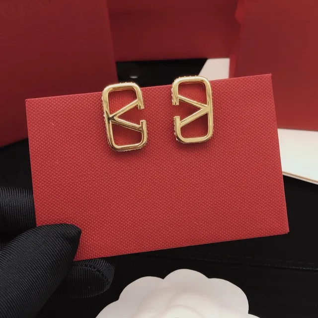 Valentino VLogo Gold Black Open-Frame Geometric Pavé-Edged Earrings
