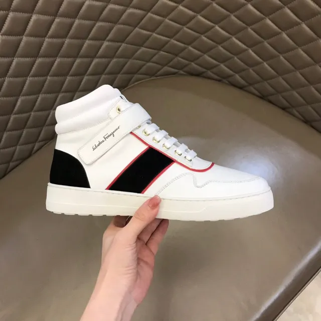 Salvatore Ferragamo Gancini White Red High-Top Ankle Strap Lifestyle Sneakers