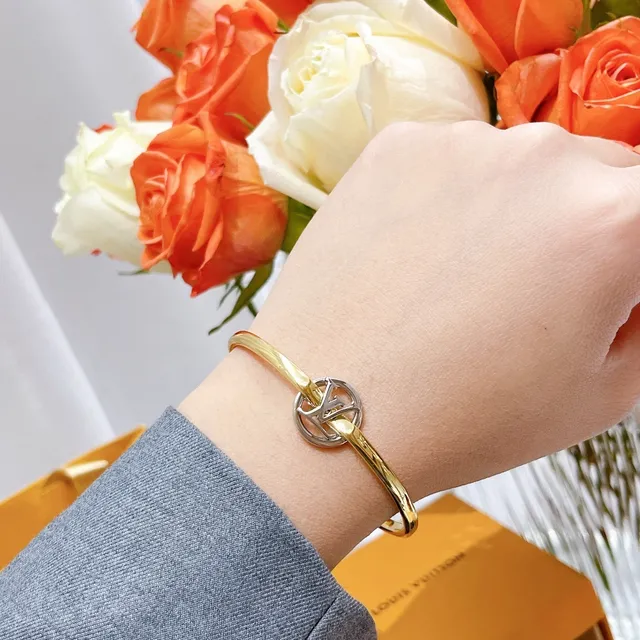 Louis Vuitton LV Circle Gold-Tone Interlocking Monogram Bracelet