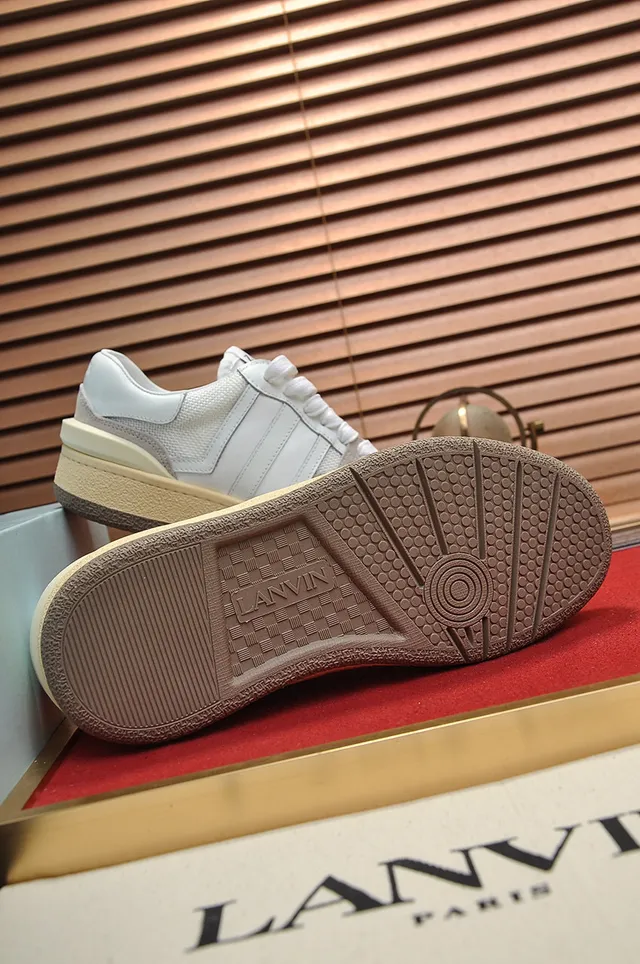 Lanvin White and Gray Mixed-Material Low-Top Lifestyle Sneakers