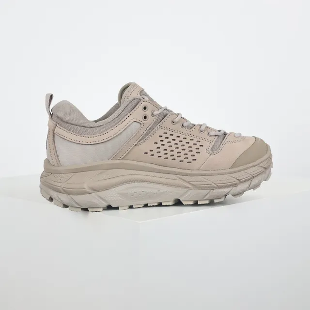Hoka Beige Perforated Suede Upper Gusseted Tongue Running Shoes