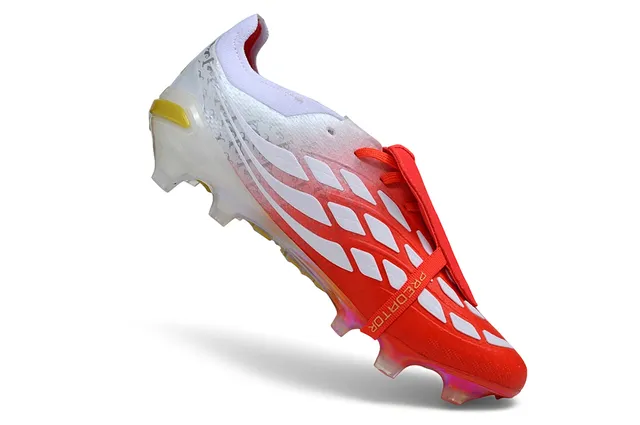 Adidas Predator Red White Laceless Strap Closure Iridescent Translucent Heel Cage Firm-Ground Soccer Shoes