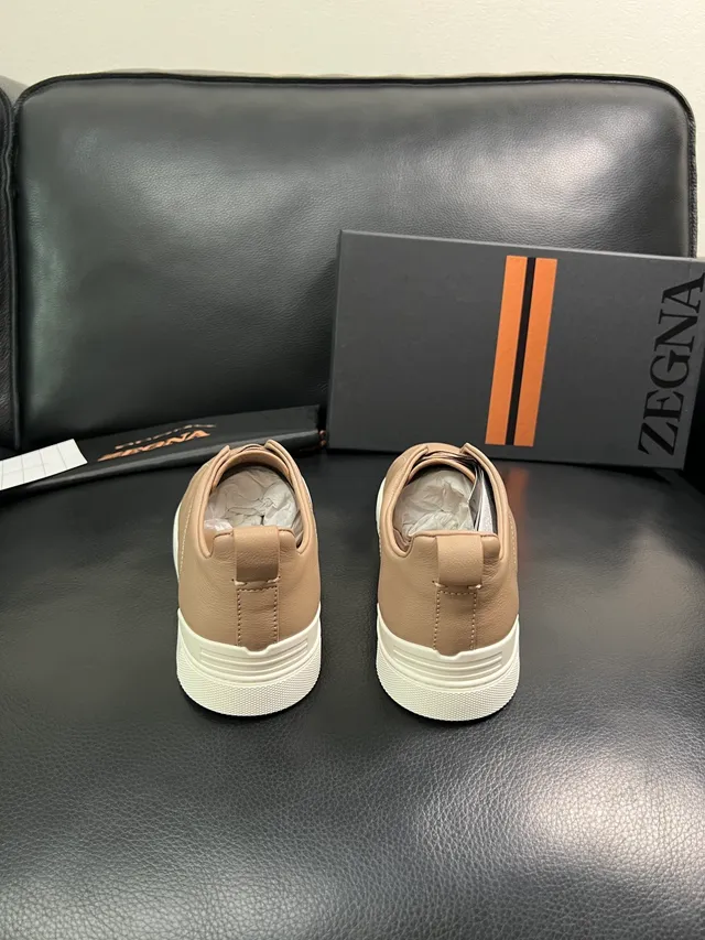 Zegna Beige Leather Slip-On Sneakers