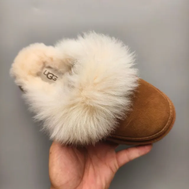 UGG Tasman Tan Suede Shearling-Trimmed Platform Slippers