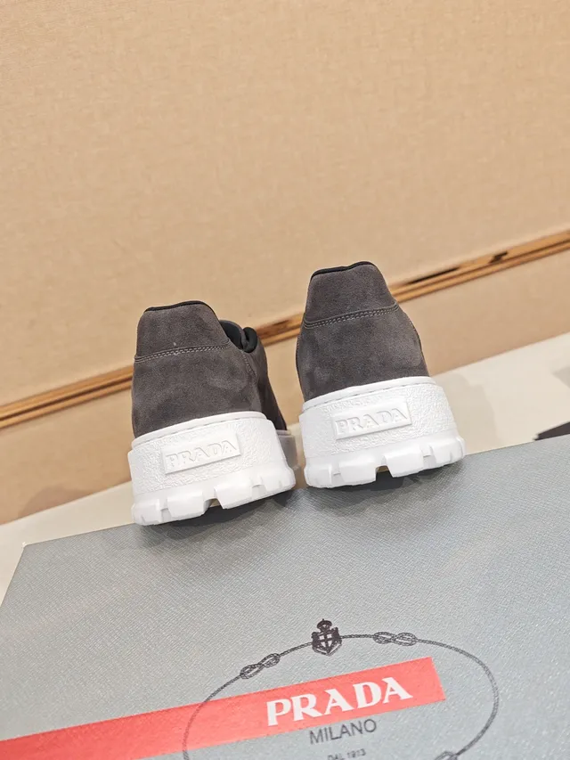 Prada Gray White Suede Upper Platform Sole Lifestyle Sneakers