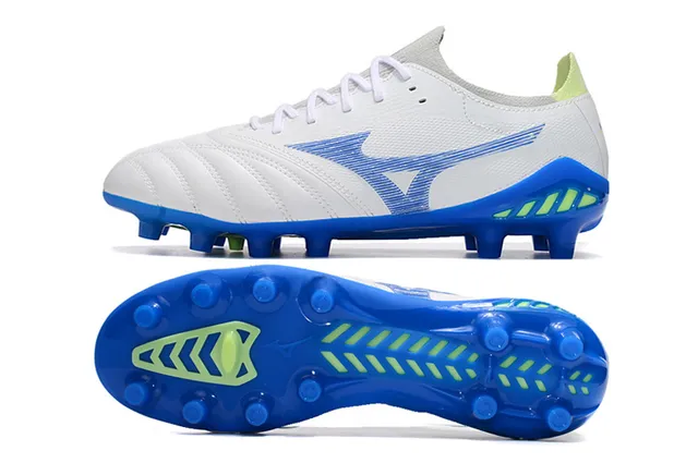 Mizuno Morelia Neo White Blue Lime Firm-Ground Soccer Shoes