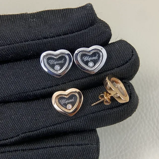 Chopard Happy Hearts Heart-Shaped Enamel and Diamond Stud Earrings