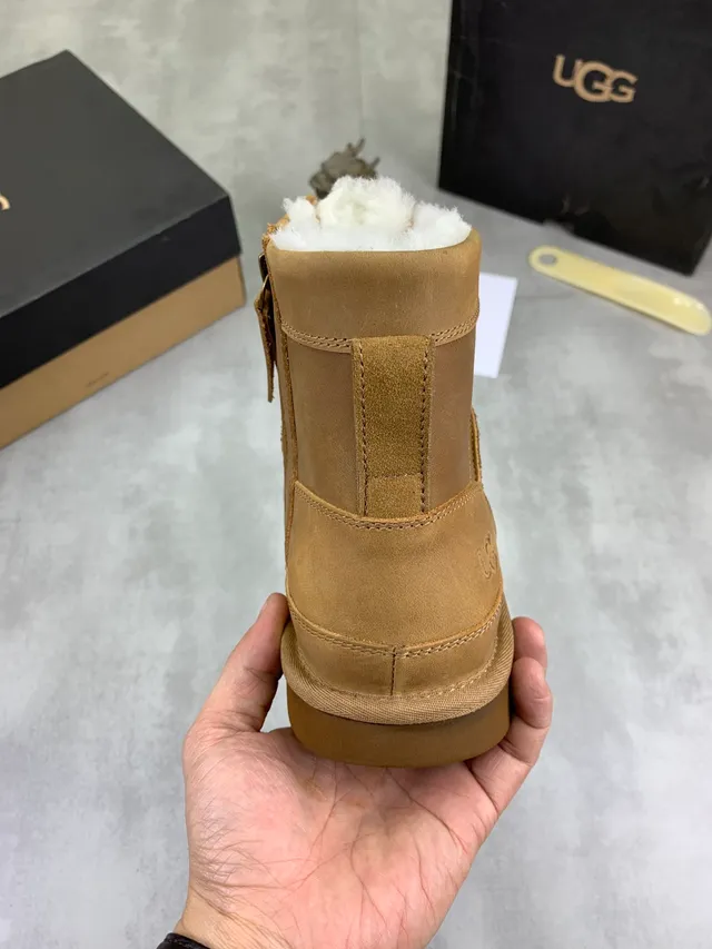 UGG Brown Beige Suede Upper Shearling-Lined Snow Boots