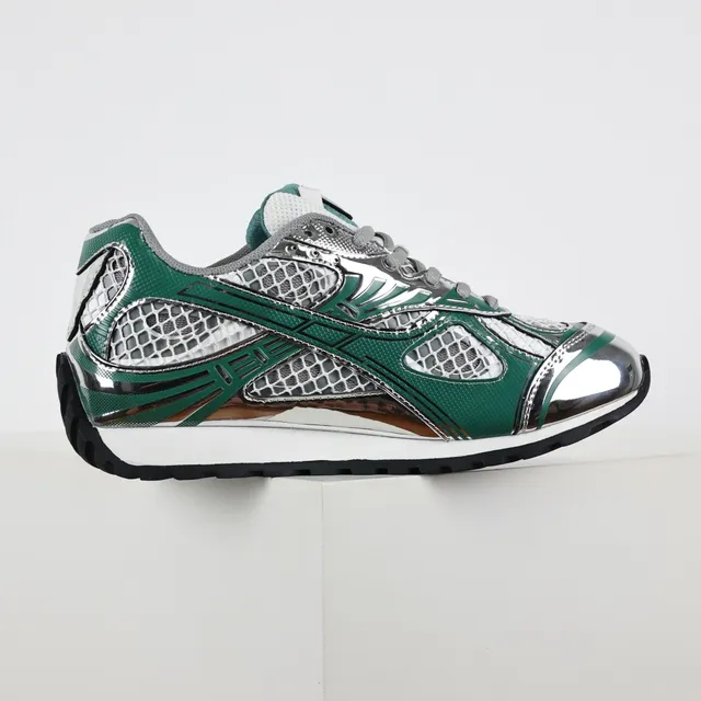 ASICS Green Silver Metallic Mesh Cage Forest Synthetic Overlays Running Shoes