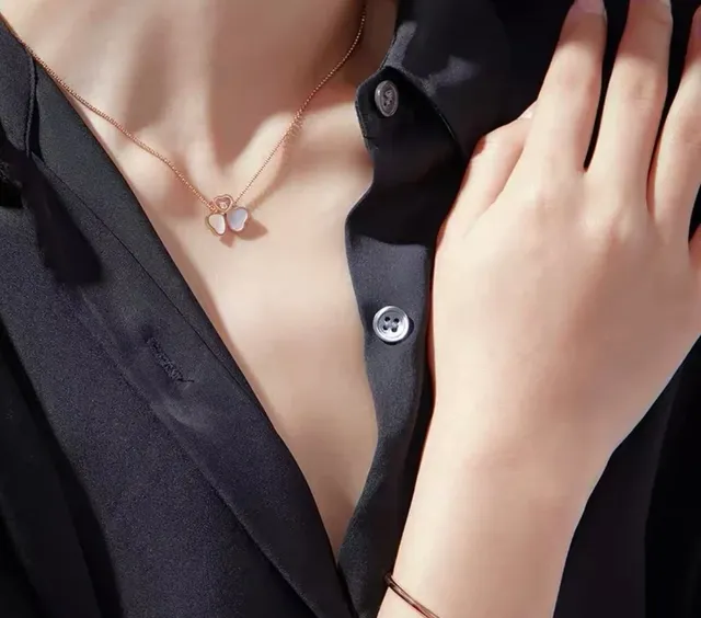Chopard Happy Hearts Triple Heart Mother-of-Pearl and Diamond Necklace