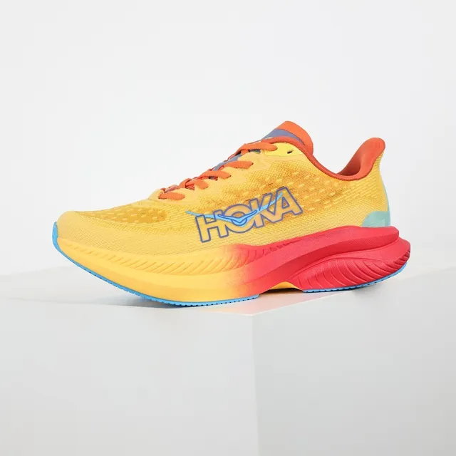 Hoka Yellow Red Knit Upper Gradient Midsole Running Shoes