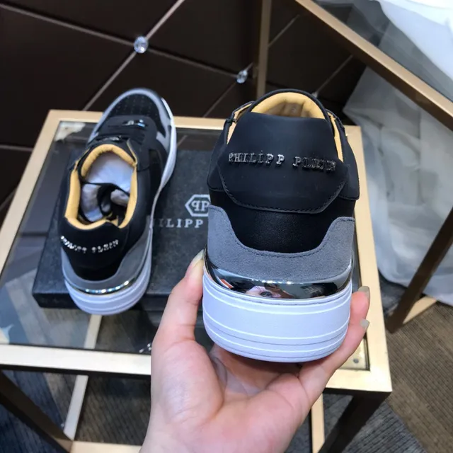 Philipp Plein Black and Gray Perforated Low-Top Lifestyle Sneakers