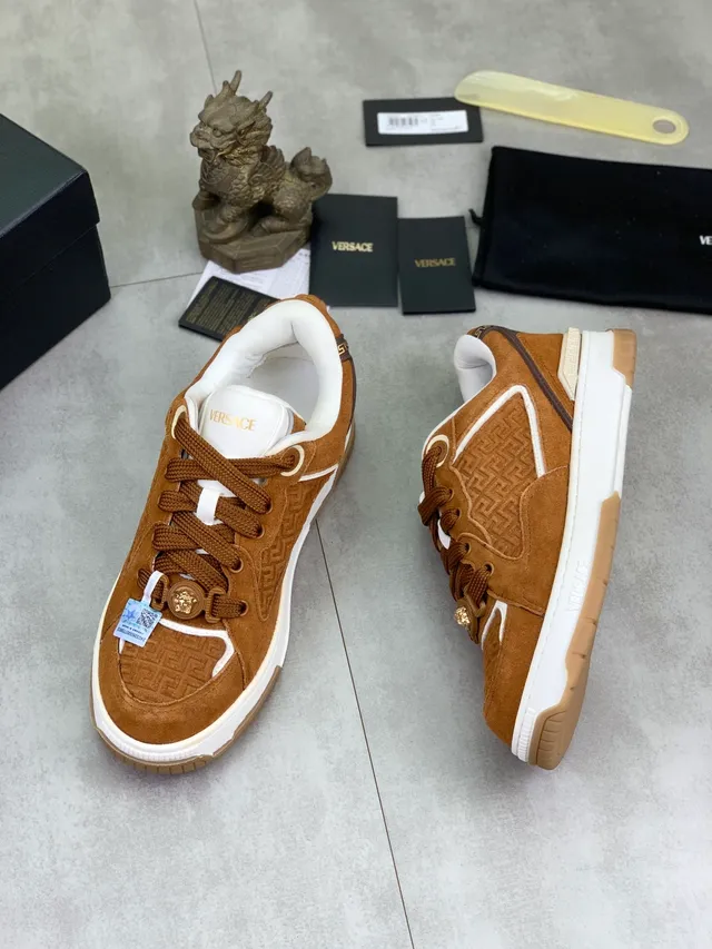 Versace Odissea Brown Suede Greca Monogram Lifestyle Sneakers