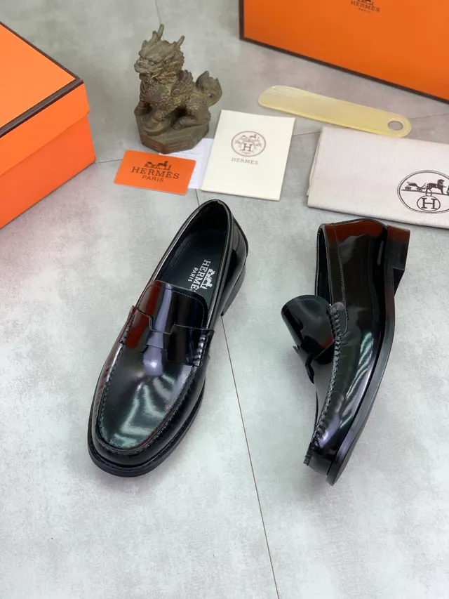Hermès Oran Black Patent Leather Loafers