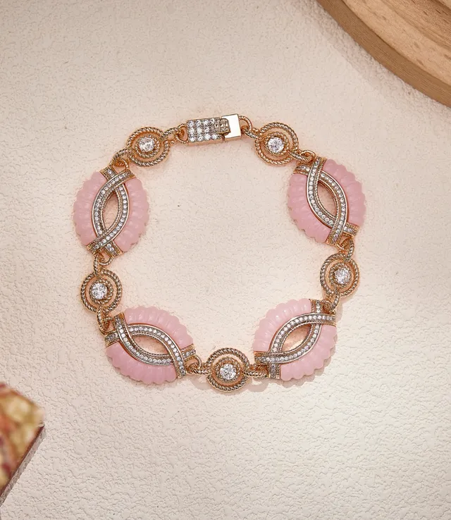 Turquoise and Pavé Diamond-Set Gold-Tone Sculpted Link Bracelet
