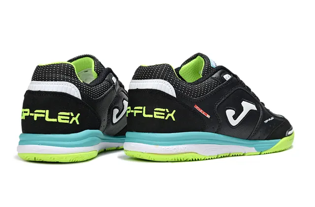 Joma Top-Flex Black Neon Green Turquoise Indoor Soccer Shoes