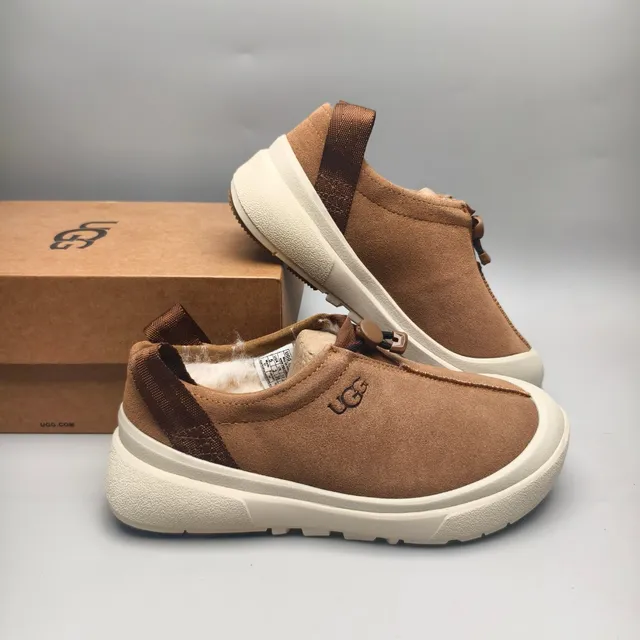 UGG Tasman Tan Suede Shearling-Lined Toggle-Closure Slip-On Casual Shoes