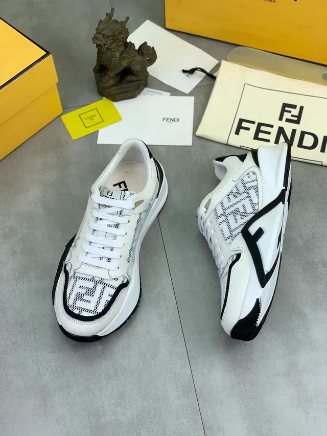 Fendi FF Sneaker White Black Sole Monogram Mesh Chunky Sneakers
