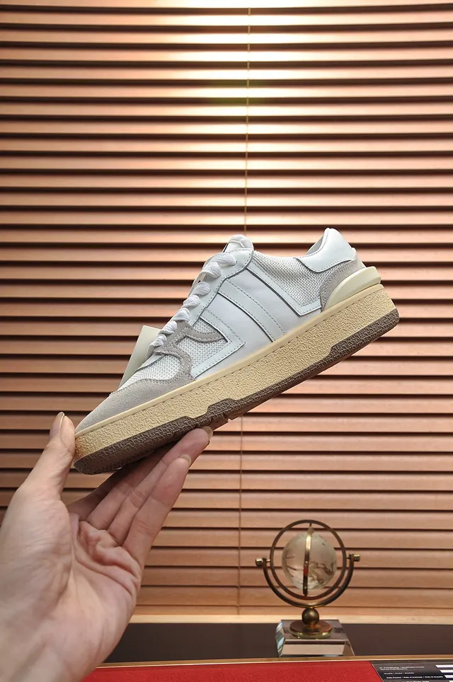 Lanvin White and Gray Mixed-Material Low-Top Lifestyle Sneakers
