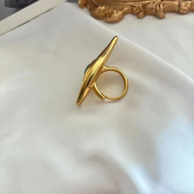 Gold-Toned Eye-Shaped Green Iris Brooch