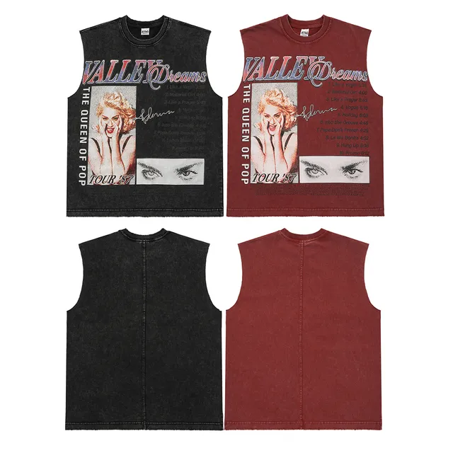 Black and Maroon Graphic-Print Distressed Sleeveless Vest Top