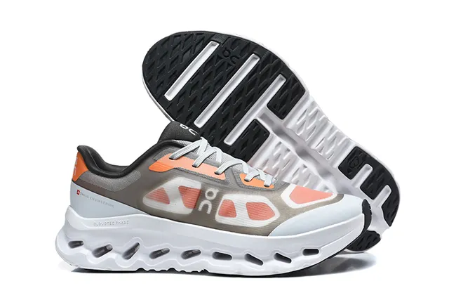 On Black White Engineered Mesh Upper Open Hexagonal CloudTec Pods Running Shoes