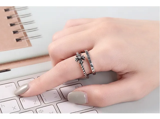 Chrome Hearts Rope Ring Silver Black Twisted Band Engraved Lettering Ring