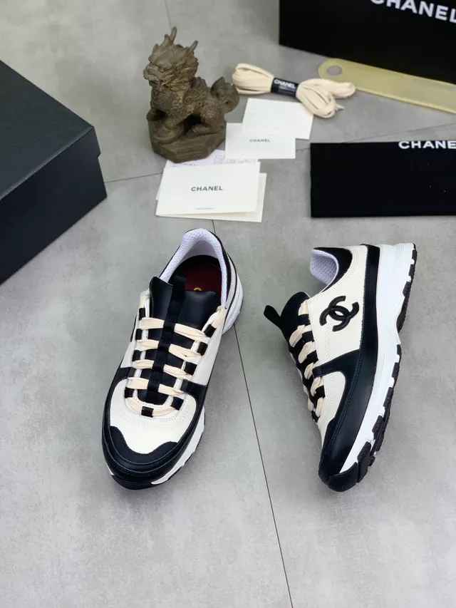 Chanel Runner-Style Dual-Tone Leather and Mesh Chunky Sneaker