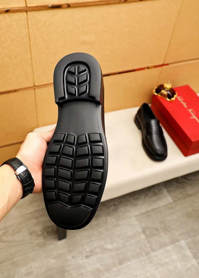Salvatore Ferragamo Black Pebbled Leather Penny Loafers