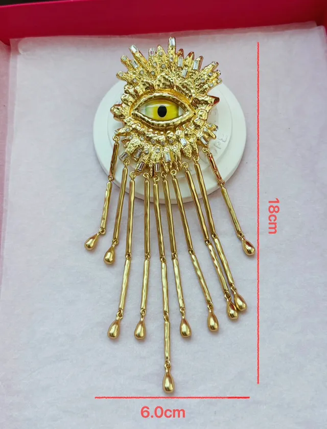 Gold Yellow Metal Eye Motif Centerpiece Brooch