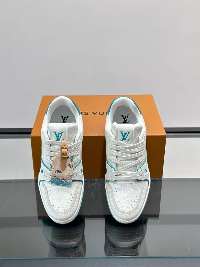 Louis Vuitton LV Trainer White Blue Structured Leather Upper Chunky Layered Midsole Lifestyle Sneakers