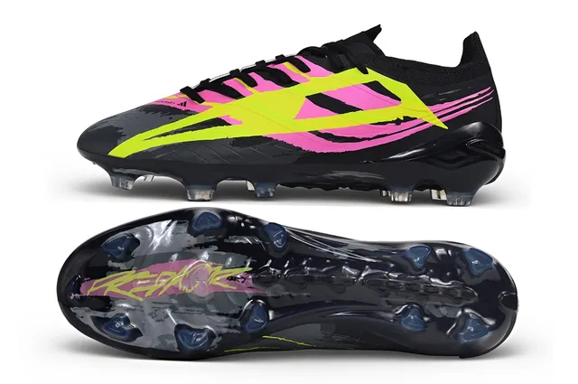 Puma Black Pink Molded Synthetic Upper Asymmetrical Neon Graphic Overlay Firm-Ground Soccer Shoes