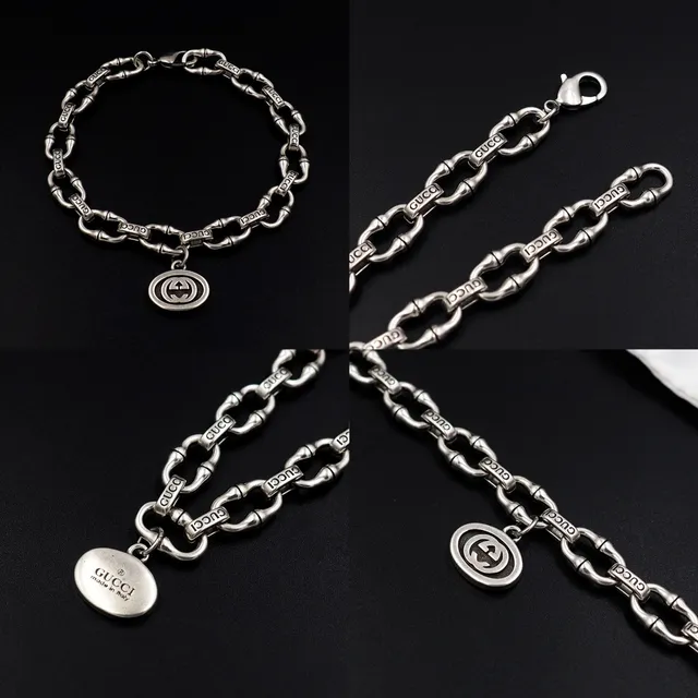 Gucci Bamboo-Link Engraved Double G Charm Bracelet