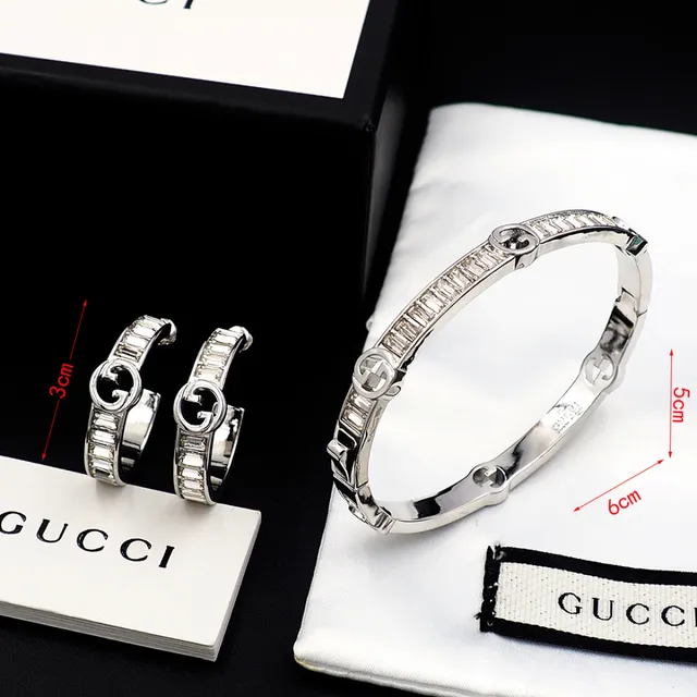 Gucci GG Marmont Baguette-Cut Stone Hoop Earrings