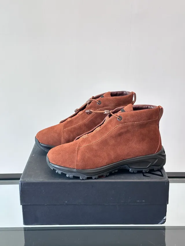 Brown Black Suede Upper Drawstring Closure Ankle Boots