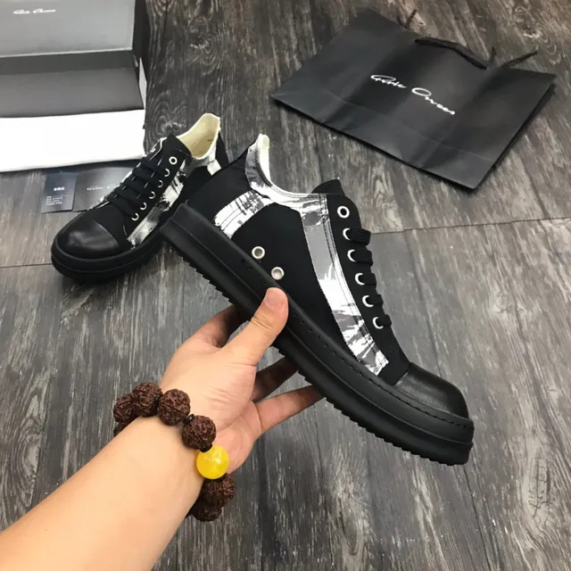 Rick Owens Black White Platform Sole Leather Toe Cap Lifestyle Sneakers